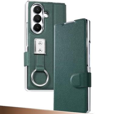 Imagem de LTLMYDAM Capa de couro para Samsung Galaxy Z Fold 7, protetor de tela tudo incluso capa carteira flip mini anel de suporte capa anti-queda, verde, dobra7