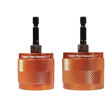 Imagem de VBESTLIFE Conjunto de Limpador de Tubos de Cobre Metálico de 1/2 pol. e 3/4 pol., Com Haste Hexagonal de 1/4, 3 Peças de Lâminas Substituíveis São Fornecidas, para Limpeza Em Tubos de