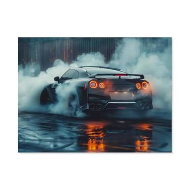 Imagem de HouLaiZhe Drift Car R35 Smoke Cool Posters Tela Estética Decoração de Quarto Pintura de Parede Impressões Sala de Galeria Decoração de Parede para Quarto Sala de Estar Escritório 24 x 32 polegadas (60