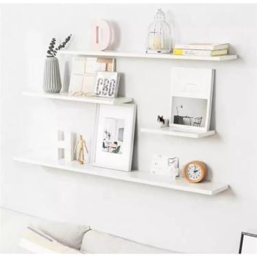 Imagem de Kit 4 Prateleiras Retas 20/30/40/50 cm | Nicho Decorativo Branco | Suporte para Sala, Quarto e Banheiro