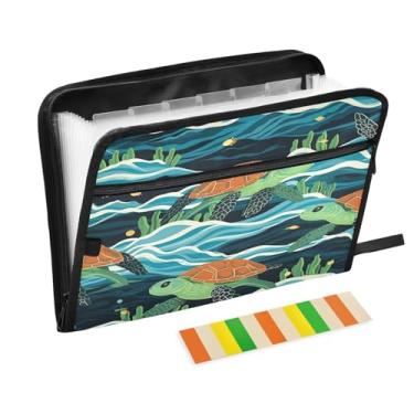Imagem de Wassud Ocean Turtle Organizador de arquivos sanfonado com 13 bolsos, pastas expansíveis com abas e adesivos, organizador de pastas de documentos de recibo de papel tamanho carta A4 para viagens de