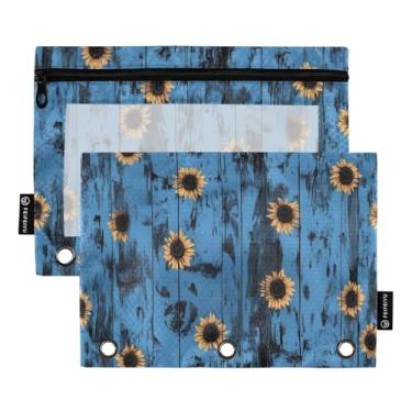 Imagem de CEBUGI 3 bolsas de lápis com zíper e janela transparente, 2 pacotes de estojo para exames de sala de aula (girassol)