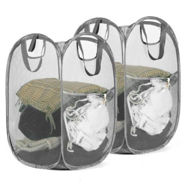 Imagem de Cesto de roupa suja HOUSE AGAIN Pop Up Mesh com bolso lateral cinza