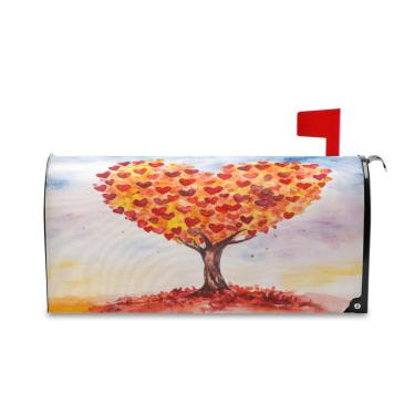 Imagem de Burbuja Capa magnética para caixa de correio, capa de caixa de correio decorativa de árvore de coração dos namorados para decoração de jardim e quintal, tamanho grande 52,8 x 64,5 cm