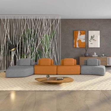 Imagem de Sofá Ilha Sala de Estar Dakota 4 Módulos 626cm Encostos Almofadas Soltas Bouclê Rústico Cinza/Terracota G33 - Gran Belo