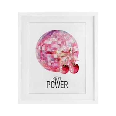 Imagem de Stupell Industries Girl Power Disco Cherries Impressão emoldurada branca sob vidro, design de Kim Allen, 16 x 13