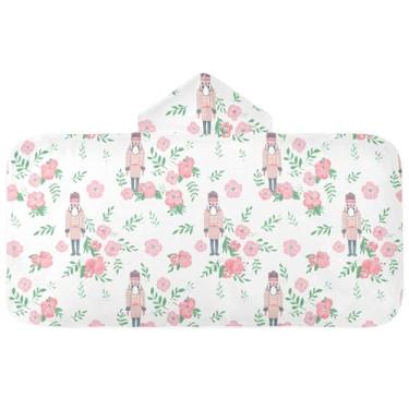 Imagem de Burbuja Toalha de banho com capuz de laço rosa para crianças, toalha de praia de pelúcia macia absorvente para chá de meninas e meninos 3-10 anos, 61 x 127 cm