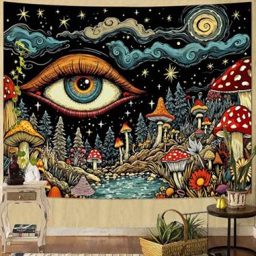 Imagem de Lifeel Tapeçaria Hippie Moshroom, Mystic Boho Estética Lua Estrela Olho Tapeçaria para Quarto Sala de Estar Dormitório