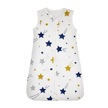 Imagem de HOUSBAY Cobertor para bebês, sacos de dormir de algodão de verão para 0 a 6 meses, 1 pacote de saco de dormir unissex infantil, 0,5 TOG com zíper bidirecional (estrelas, pequeno (65 cm)