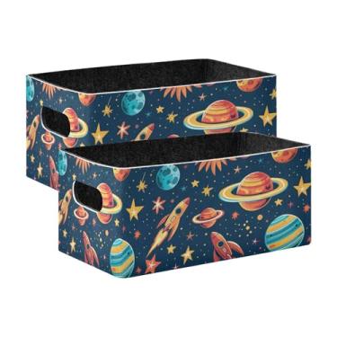 Imagem de xigua Conjunto de 2 caixas de armazenamento Planets, cubo de armazenamento dobrável, organizador de cestas de armazenamento para brinquedos, livros, prateleiras, armário, lavanderia, berçário
