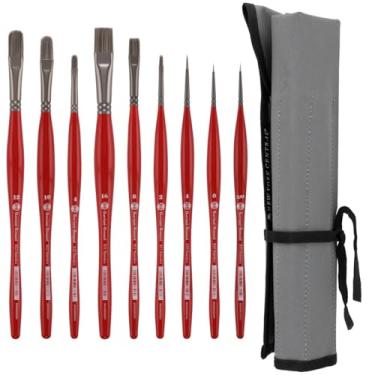 Imagem de Borciani e Bonazzi Unico Conjunto de 9 pincéis de pintura sintética prata + estojo enrolável, formato sortido, pincel de cabo médio feito à mão na Itália, sem crueldade, acrílico, óleo, aquarela