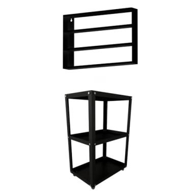 Imagem de Carrinho Auxiliar em Aço com Rodinhas para Estética – Suporte de Esmalte e Organização Profissional (PRETO + PORTA ESMALTE)