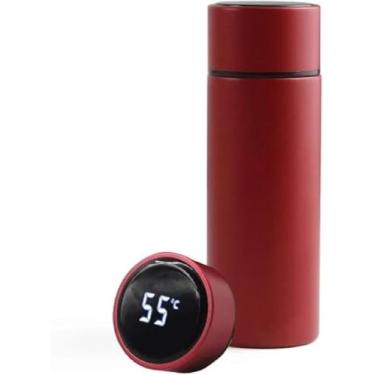 Imagem de Garrafa Térmica Inteligente com Display LED Digital (500ml) | Aço Inox com Isolamento a Vácuo | Mantém a Temperatura Quente/Frio por até 6h | Boa Vedação e Portátil para Café, VERMELHA