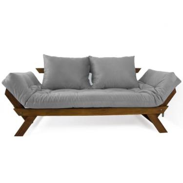 Imagem de Sofá Japão Futon Acquablock Madeira Cor Imbuia D33 - Cinza Linho