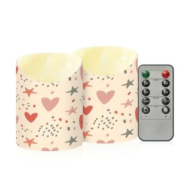 Imagem de Wassud Pacote com 2 velas corações, estrelas, sem chama, com controle remoto, velas realistas cintilantes com temporizador, velas decorativas para Natal, casamento, festa, decoração de casa pequena