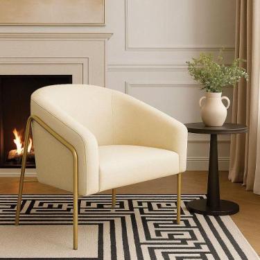 Imagem de Poltrona Sala Industrial Alta Dourado Stella Linho D03 - D'rossi Cor B