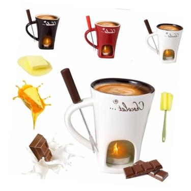 Imagem de SNCIDSGE Uma caneca de fondue de chocolate atualizada com garfo e vela, pode derreter chocolate, manteiga e queijo, casamentos e outras ocasiões. (branco)