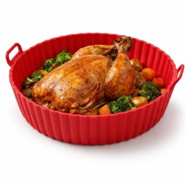 Imagem de Forma Redonda de Silicone para Air Fryer com Alça – Reutilizável, Antiaderente, Resistente ao Calor, Premium