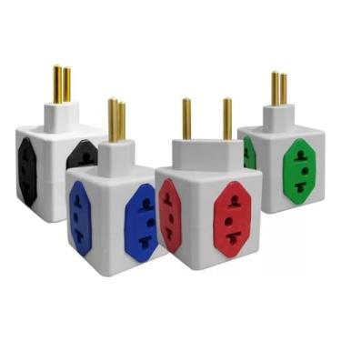 Imagem de Power Adaptador Elétrico Tomada Benjamim Cubo, 4 Entradas, 10A e 20A, Padrão Nacional, 2 Pinos, Plástico PP