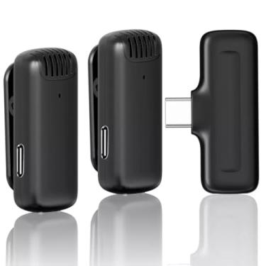 Imagem de Microfone de lapela sem fio J13 para telefone USB C, microfone plug-play 2 em 1 com capa de carregamento para telefone entrevista de gravação de vídeo