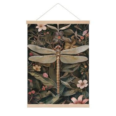 Imagem de Cabide vintage para pôster de arte de parede com flores de libélula, decoração de libélula, banner para pendurar pôster botânico, padrões de plantas naturais, banner para casa, escritório, casa de
