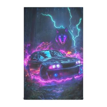 Imagem de Joisal Toalhas de cozinha reutilizáveis roxas para carro lobo preto conjunto macio de 6 panos de prato de cozinha para secar pratos 71 x 45 cm com laço para pendurar