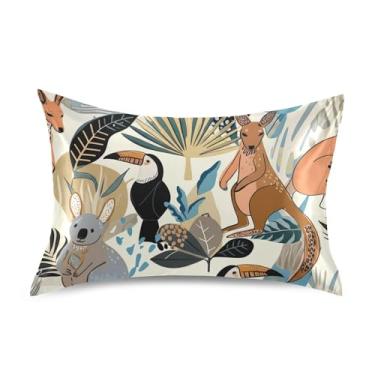 Imagem de Fronhas com estampa floral de animais australianos cangurus cetim refrescante king queen travesseiro padrão chinelos capa de almofada macia personalizada tamanho queen 76 cm x 50 cm