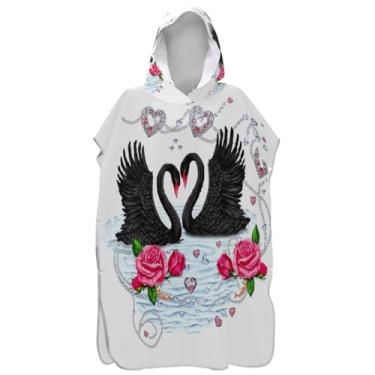 Imagem de Joisal Poncho de surfe plus size para adultos trocador de roupa de praia com capuz toalha de banho fofo dia dos namorados cisnes pretos floral adulto ponchos para mulheres