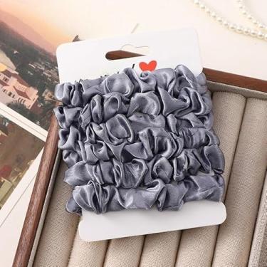Imagem de Laços de cabelo de cetim para mulheres e meninas, faixas de cabelo de rabo de cavalo, pacote com 6, faixas elásticas adequadas para cabelos cacheados grossos (cinza)