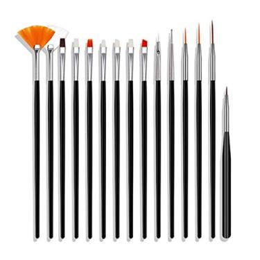 Imagem de Dioche Conjunto de Pincéis para Nail Art de 15 Peças, Kit Leve Com Cabo Liso Ergonomicamente Projetado Com Cabelo de Fibra de Nylon Avançado para Unhas Francesas (BLACK)