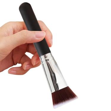 Imagem de Pincel de base para maquiagem facial profissional com cobertura total, polido, pontilhado, contorno para cosméticos líquidos, cremes e em pó - preto