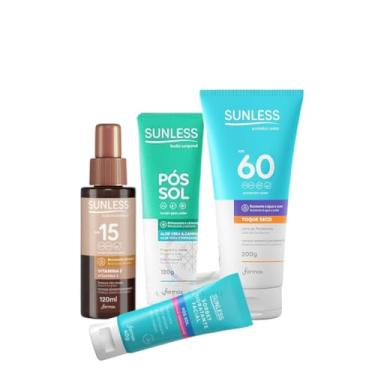 Imagem de Kit Verão Perfeito: FPS 60 200g, Loção Bronzeadora, Pós-Sol Corporal e Hidratante Facial da Sunless