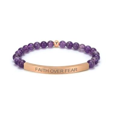 Imagem de cusurlove Pulseira de ametista cristã para mulheres, joias de versículo bíblico banhado a ouro 18K, presente de fé religiosa inspiradora, joia das escrituras para encorajamento e força, Medium