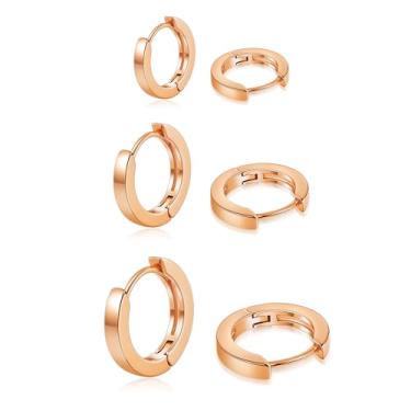 Imagem de micuco Conjunto de 3 pares de brincos de argola pequenos para mulheres, brincos de argola banhados a ouro 14K para homens, conjunto de brincos hipoalergênicos de cartilagem minúscula, Latão, Sem pedra