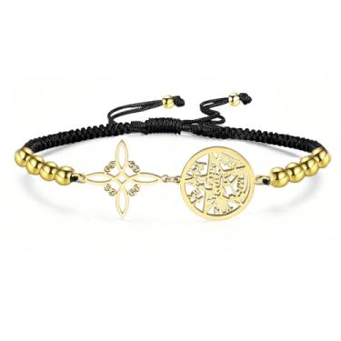 Imagem de VASSAGO Pulseira com nó de bruxa Tetragrama pulseira pentagrama nó celta pingente nome de Deus ajustável corda trançada proteção bruxaria joias pagãs para mulheres e homens, Einheitsgröße, Aço