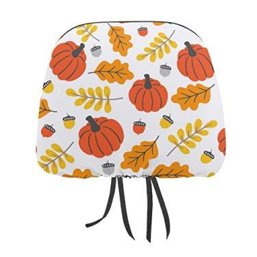 Imagem de Abóboras laranja Halloween folhas caindo sem costura em branco 1 peça capa protetora universal para assento de carro, capa macia para encosto de cabeça de carro, acessórios de decoração para a maioria