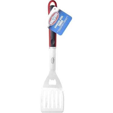 Imagem de Kingsford Espátula para churrasco de aço inoxidável com cabo vermelho e preto - Espátula de grelha clássica - Ferramentas de churrasco de aço inoxidável para grelhar - pacote com 2