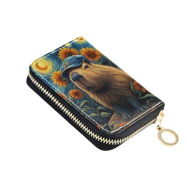 Imagem de 9 compartimentos para cartão de crédito e 2 compartimentos para dinheiro, carteira feminina de couro, carteira masculina pequena com bolso para moedas, tinta, capivara fofa colorida