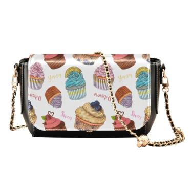 Imagem de Flamingos Bolsas transversais médias para mulheres, bolsas de ombro de couro PU, bolsa tiracolo feminina de couro, Sweet Cupcakes, One Size