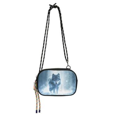 Imagem de Bolsa feminina pequena tiracolo bolsa para celular bolsa moderna lobo neve floresta bolsas bolsas de ombro
