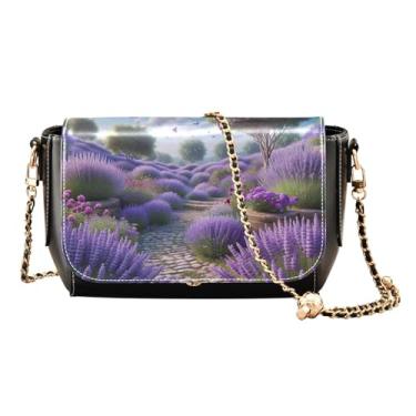 Imagem de Bolsa de ombro preta para chá e limões com bolsos, bolsas transversais femininas, bolsa de couro para mulheres a tiracolo, Lindo jardim de lavanda, One Size