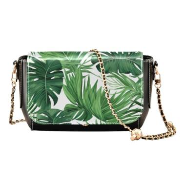 Imagem de Bolsa de ombro feminina de couro rosa e verde, bolsa de couro transversal para mulheres, bolsa de couro feminina com zíper, Folhas tropicais para impressão - 4, One Size