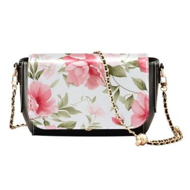 Imagem de Bolsa tiracolo de couro pintada de branco e azul, bolsa de ombro média para mulheres, bolsa de ombro feminina, Rosa floral - 1, One Size