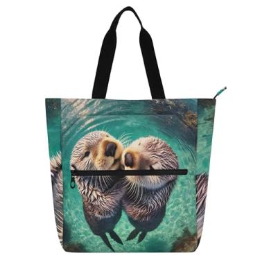 Imagem de GAIGEO Bolsas femininas fofas de lontras para trabalho, lona, faculdade, escola, bolsas, bolsas médias para amantes de livros