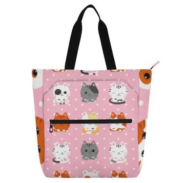 Imagem de Linda bolsa de trabalho feminina de desenho animado de gatos, rosa, lona, praia, livro, com zíper, bolsas para professores, presente para amantes de livros