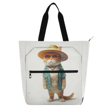 Imagem de GAIGEO Bolsa feminina engraçada com estampa de gato, bolsa de trabalho de lona, praia, escola, utilitária, bolsa de escritório com compartimentos