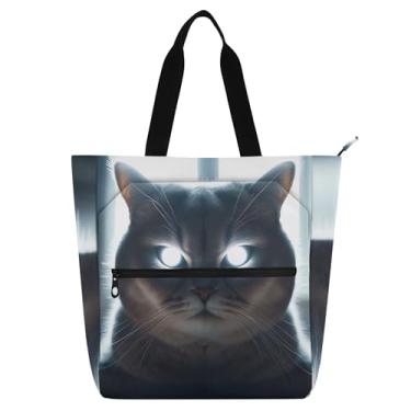 Imagem de GAIGEO Bolsa feminina Cat Evil Eyes para trabalho em lona escolar com zíper bolsa feminina infantil com compartimentos