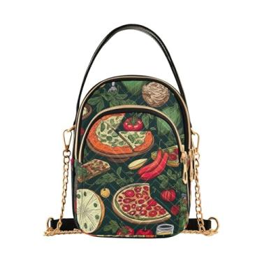 Imagem de Bolsa tiracolo feminina boneco de neve em cinza com corações vermelhos, bolsas pequenas para mulheres transversais, bolsa de verão, Doodle Pizzas and Vegetables-2, One Size