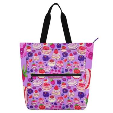 Imagem de GAIGEO Sacola colorida de bolos, bagas, para crianças, mulheres, amantes de livros, escola, compras, viagem, bolsa de lona com zíper