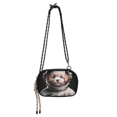 Imagem de TSENQUE Bolsa feminina fofa para cachorro astronauta pequena bolsa tiracolo bolsa de telefone com alça casual de viagem pequena bolsa de ombro